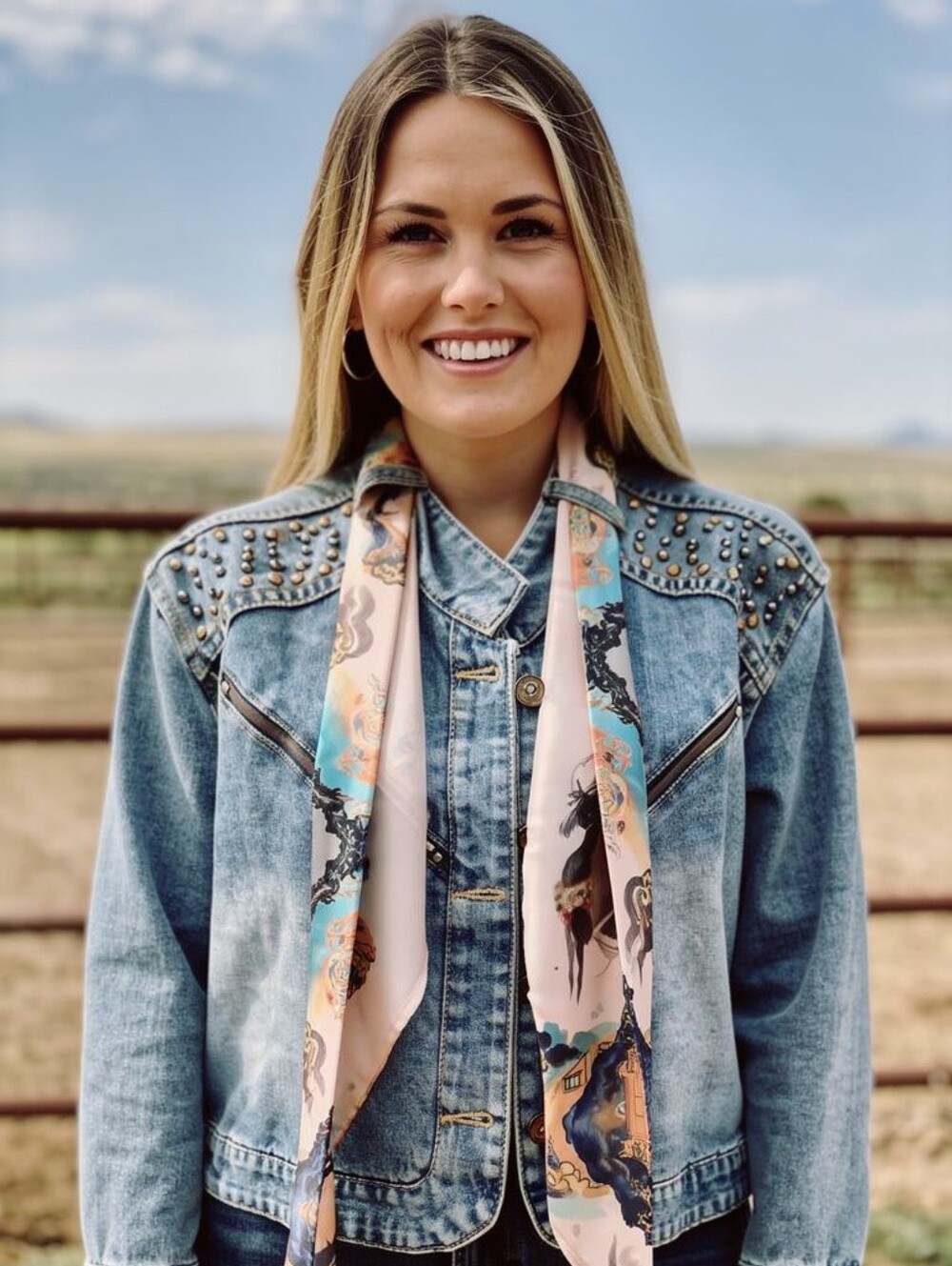 Studded Light Blue Denim Jacket with Zip-Accent Pockets